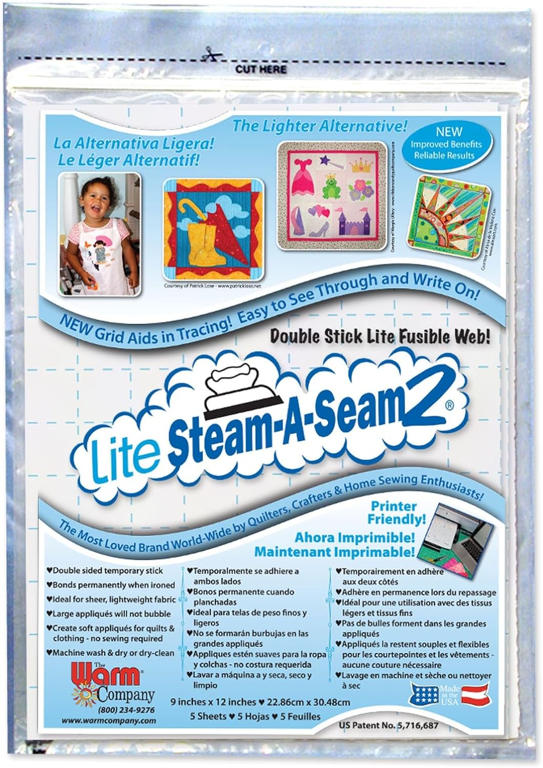 Lite Steam-A-Seam 2, Value Pack - 5 Sheets, 9" x 12"