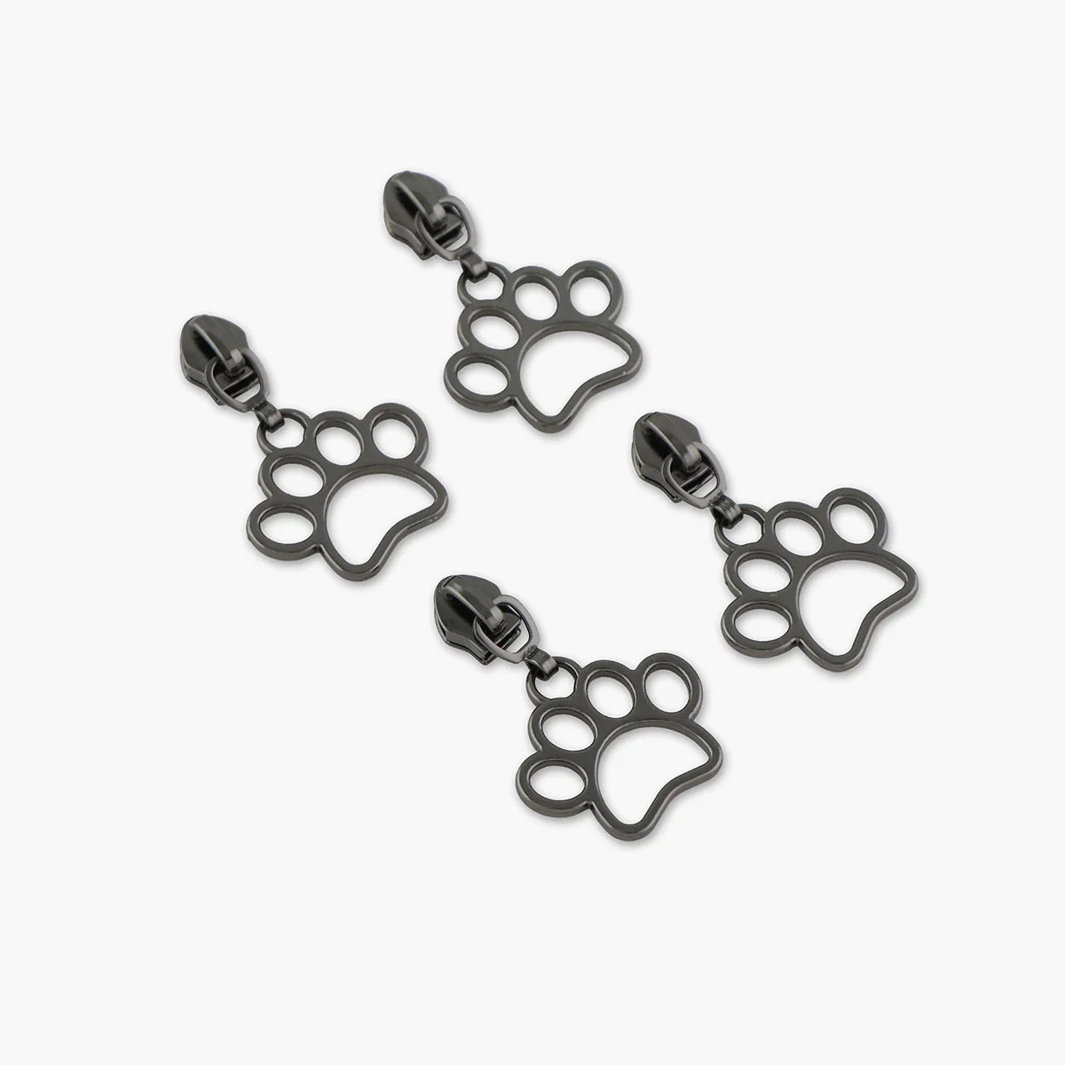 Sallie Tomato Zipper Pulls, Paw Prints - Gunmetal, 4 piece