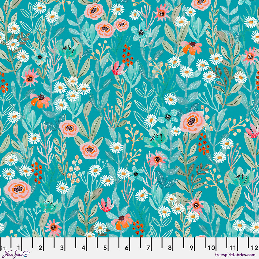 Floral Fiesta by Mia Charro for Free Spirit, Son Vida Vibrant, Jade
