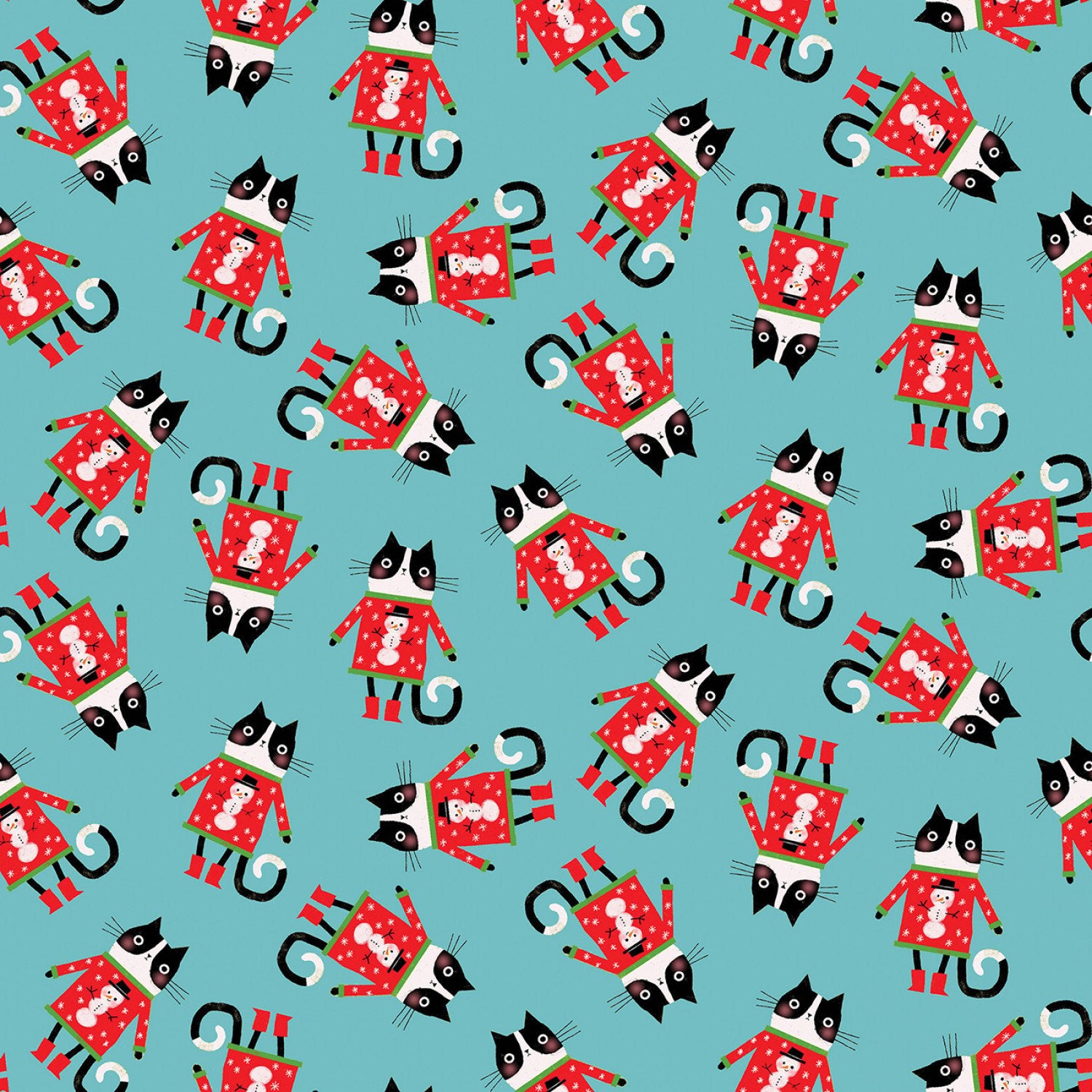 Meowy Christmas  - Cat in a Sweater, Turquoise