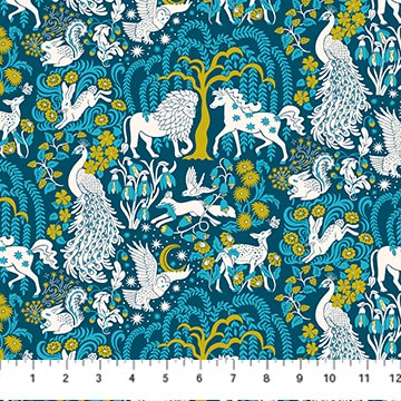 Once Upon A Charm by Josephine Kimberling for Figo Fabrics, Forest Fable, Teal