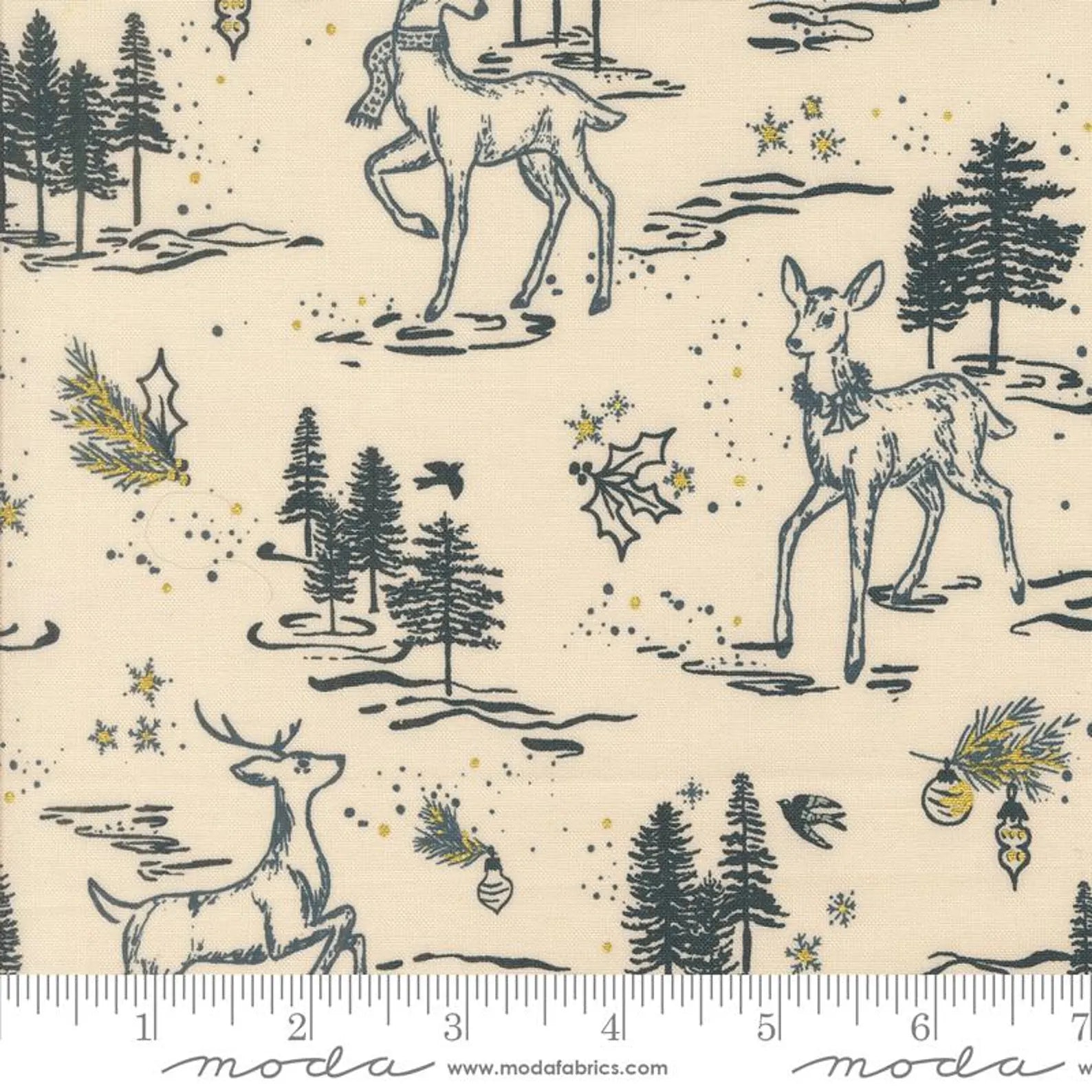 Old World Yuletide, Oh Deer Toile, Eggshell