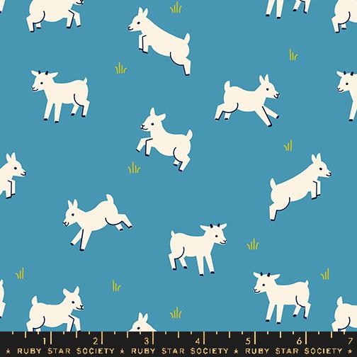 Animal Animal by Ruby Star Society, Baby Goats in Vintage Blue