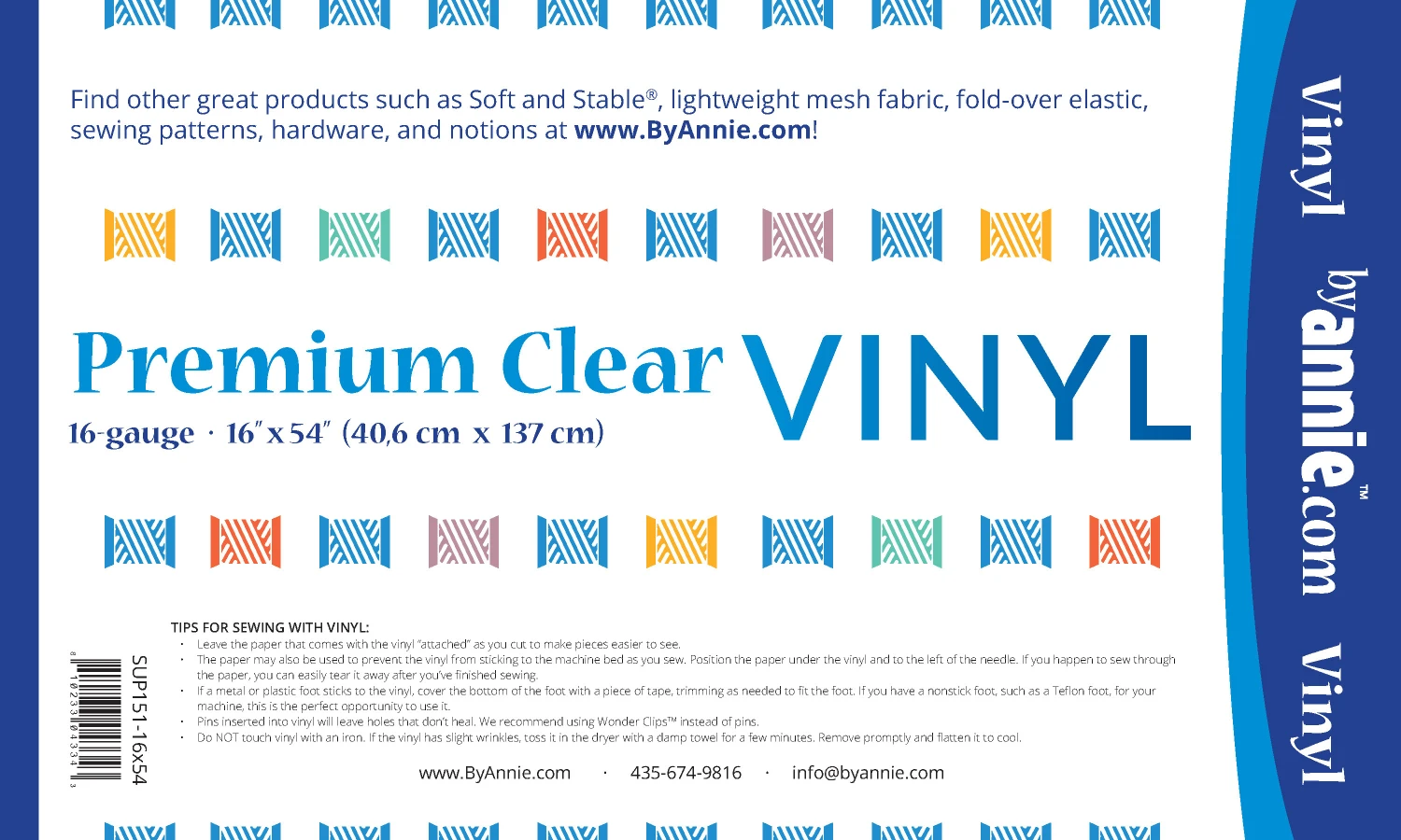 by Annie Premium Clear Vinyl - 16in x 54in