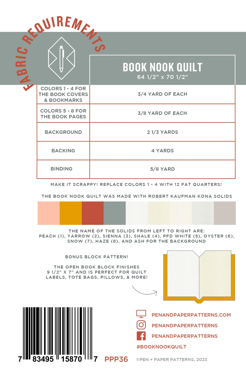 Pen & Paper Patterns Book Nook Quilt Pattern