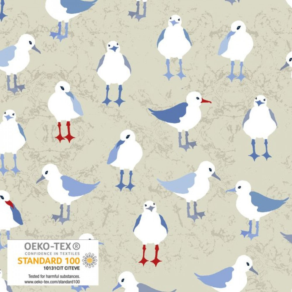 Saltwater Waves by Stof, Seagulls - Cream