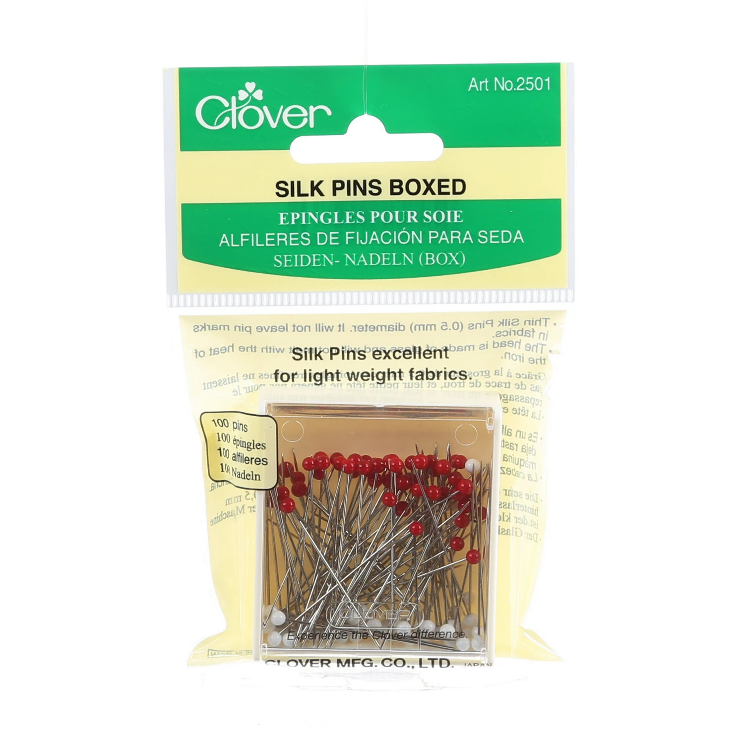 Clover Glasshead Silk Pins, 100ct. (0.5mm)
