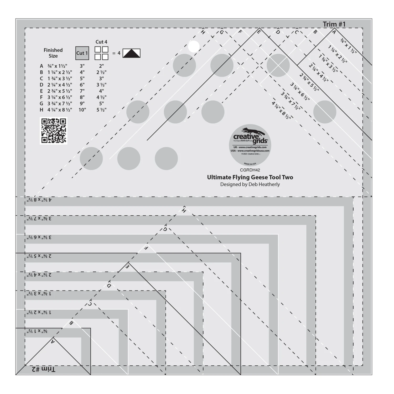 Creative Grids Ultimate Flying Geese Tool Two Quilt Ruler, 9.5" x 9.5"