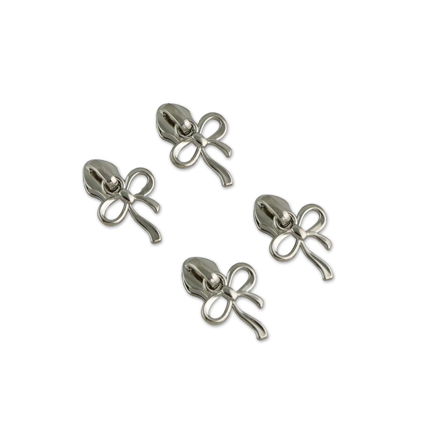 Sallie Tomato Zipper Pulls, Bow - Nickel, 4pk