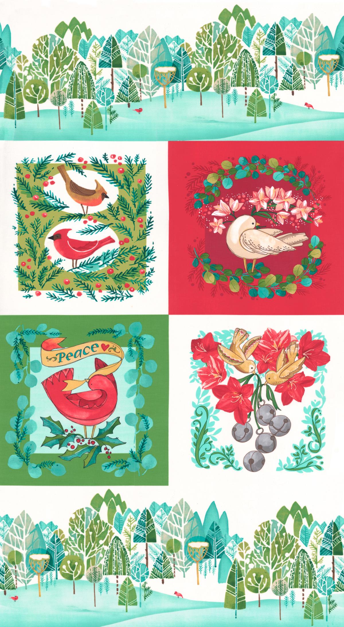 Winterly Christmas Panel - 24"x45" - per panel, Winterly, by Robin Pickens - Christmas Panel - 24"x 44"