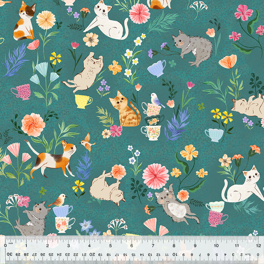 Cats In The Garden, Garden Party, Teal