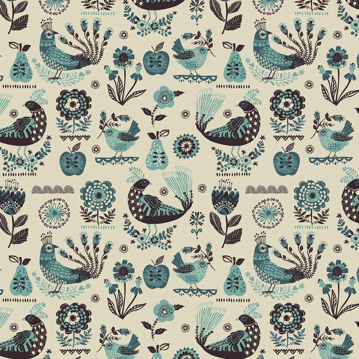 Fine Folk by Helen Black for Thread & Ink Design Studio, Songbirds, Ecru