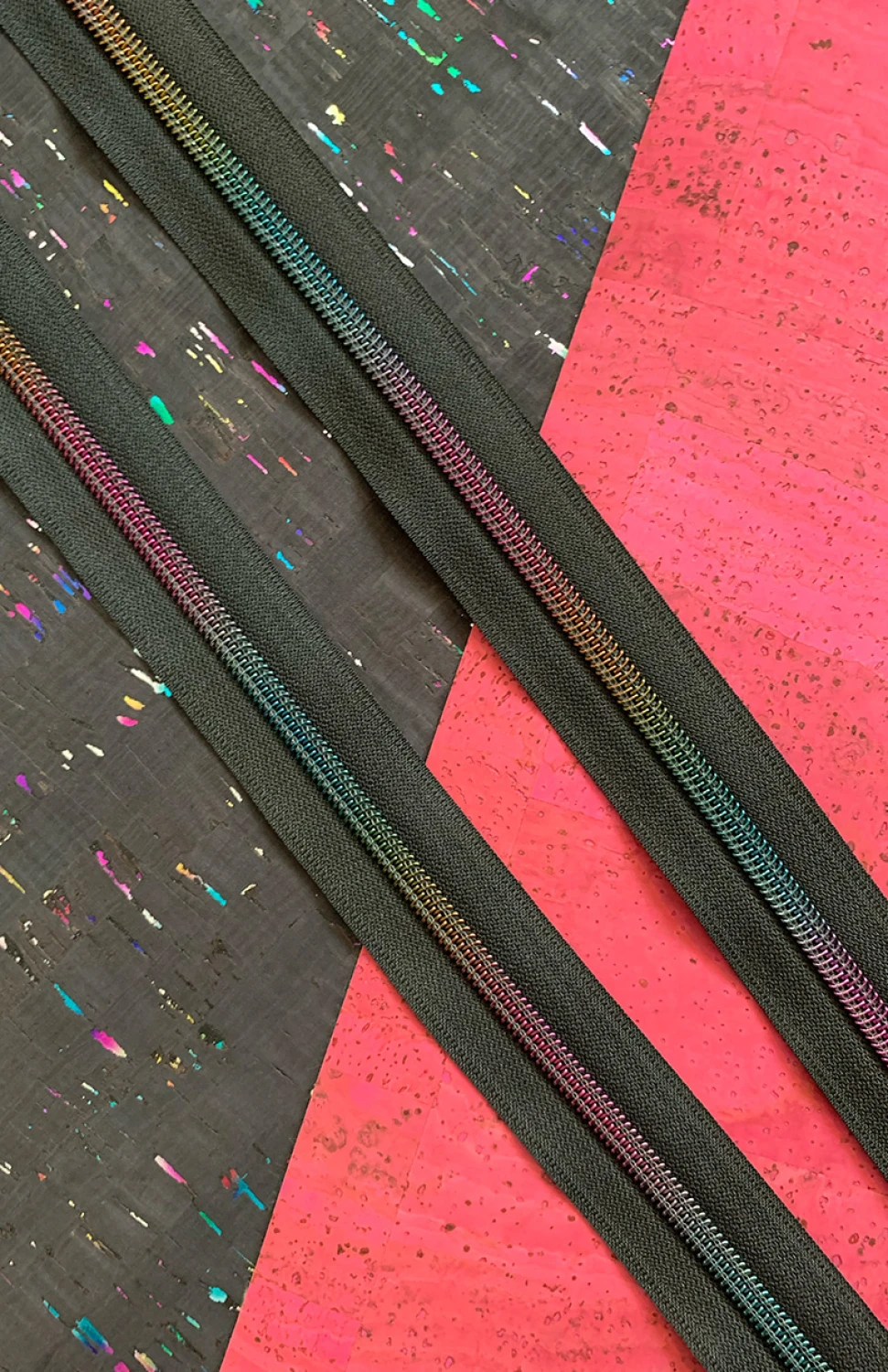 Sassafras #5 Zipper Tape - 3 Yards, Black Solid with Dark Rainbow