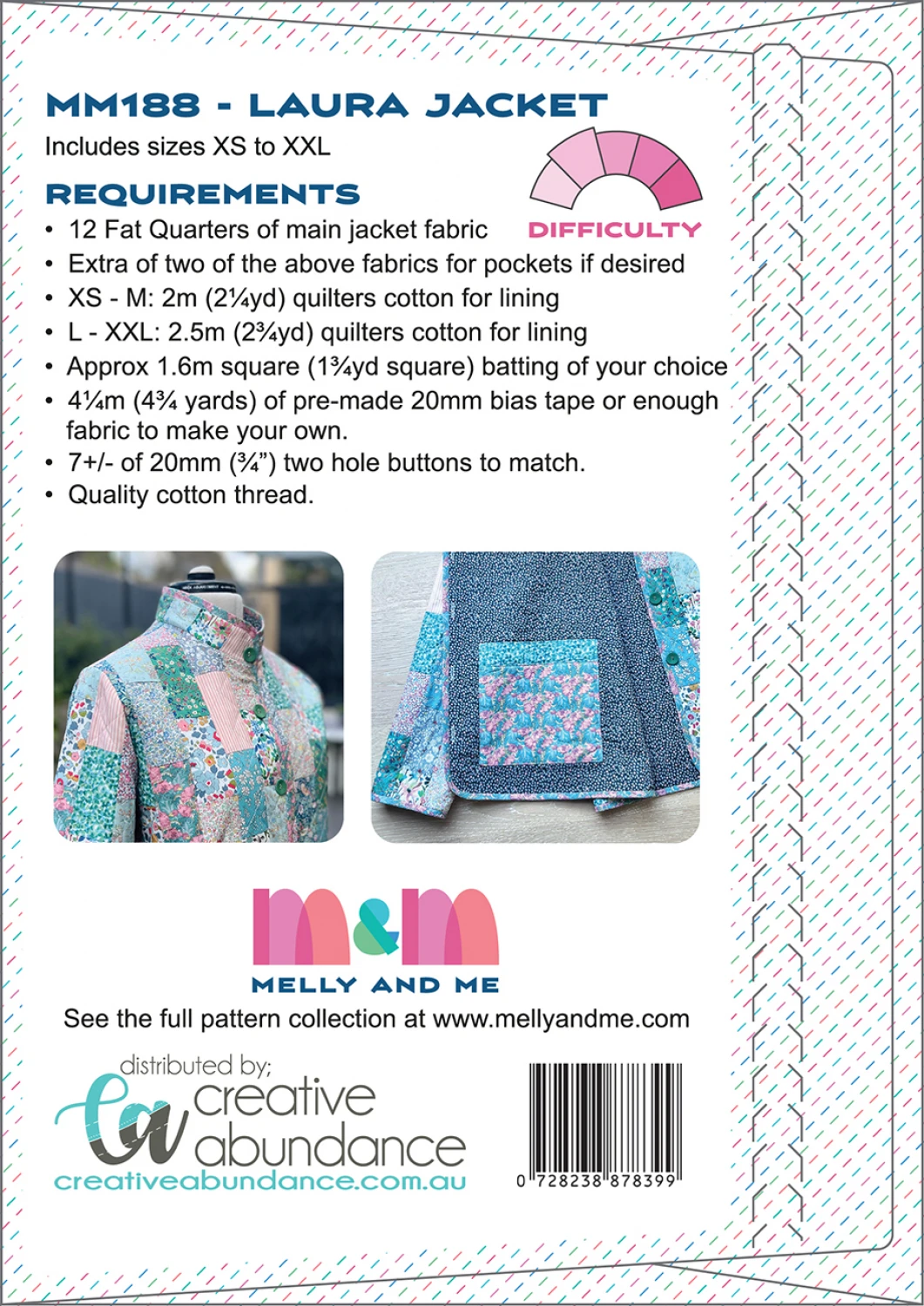 Laura Jacket Pattern, sizes XS - XXL