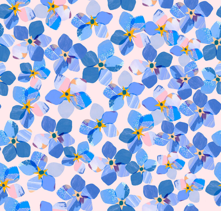 Flower Market by Wee Blue Bell for Lewis & Irene, Hydrangea, Blue