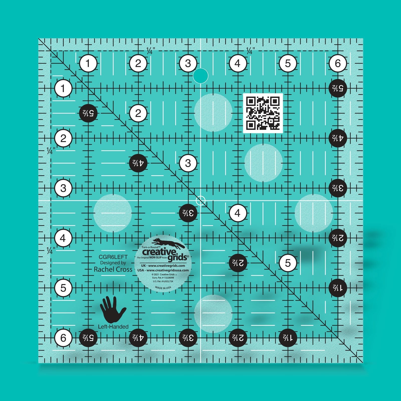 creative grids Left-Handed Quilt Ruler - 6 1/2" x 6 1/2"