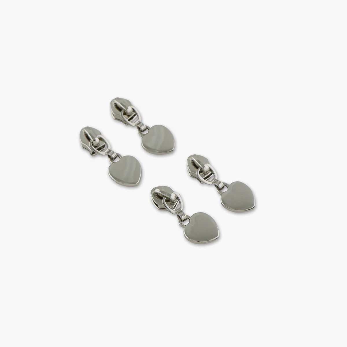 Sallie Tomato Zipper Pulls, Heart - Nickel, 4 pc.