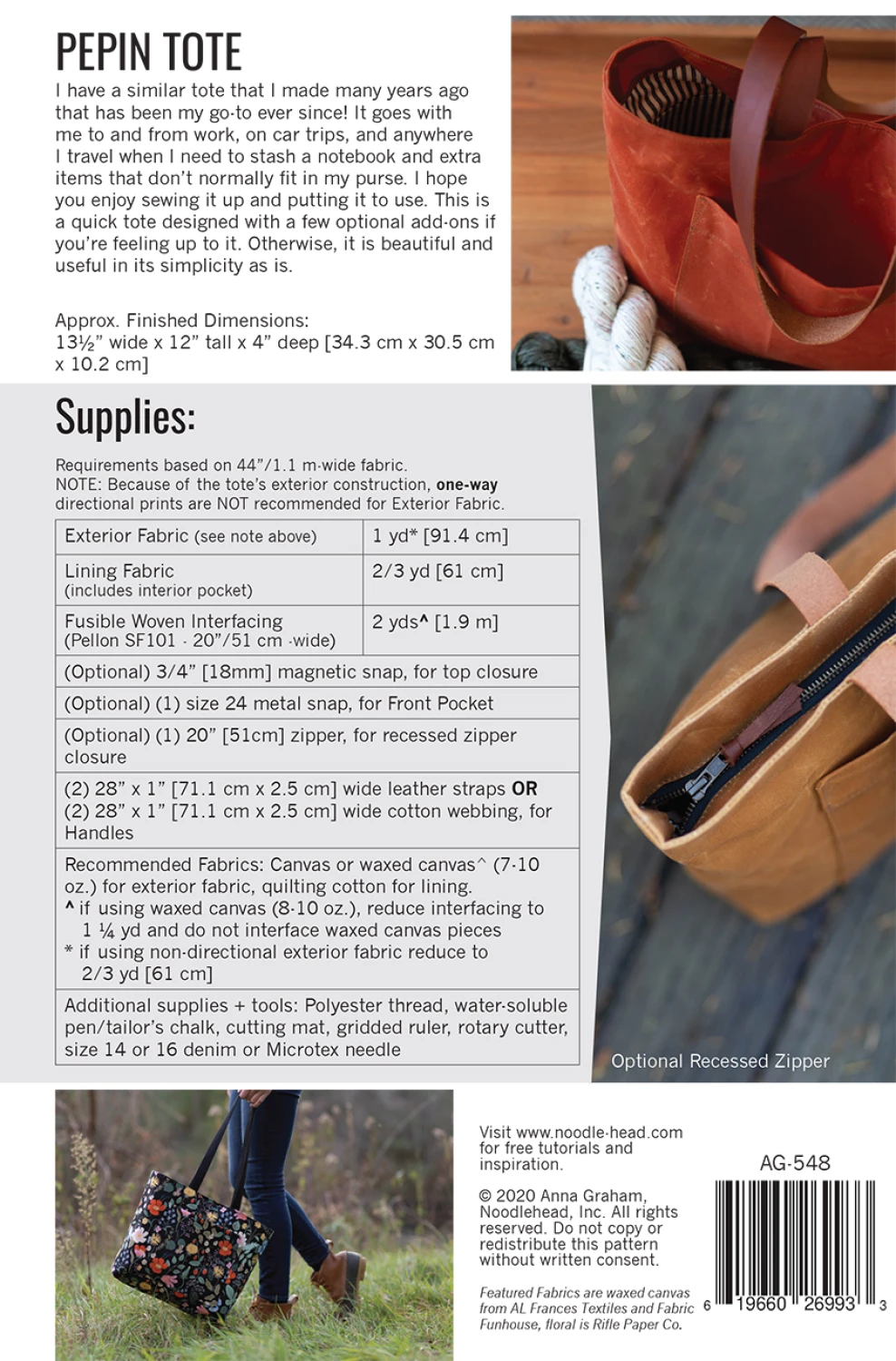 Pepin Tote Bag Pattern by Noodlehead