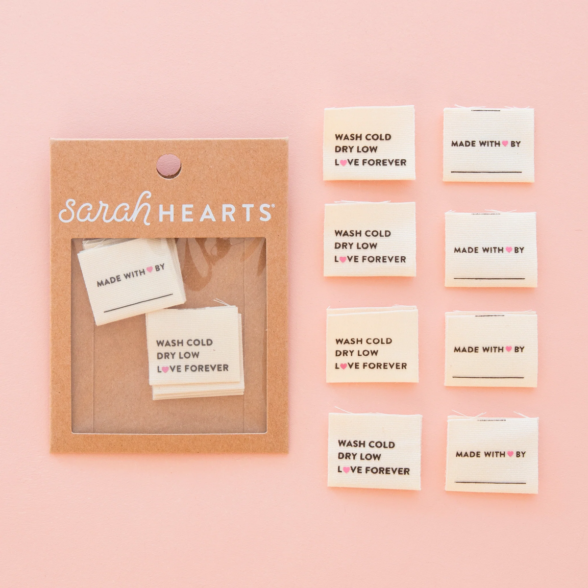 Sarah Hearts Labels, Wash Cold, Dry Low