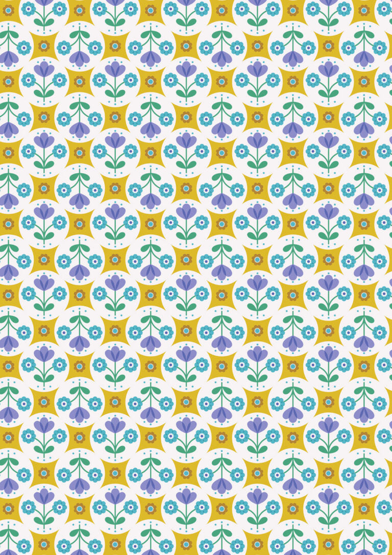 Boho Blooms, Flower Circles, Yellow and Blue
