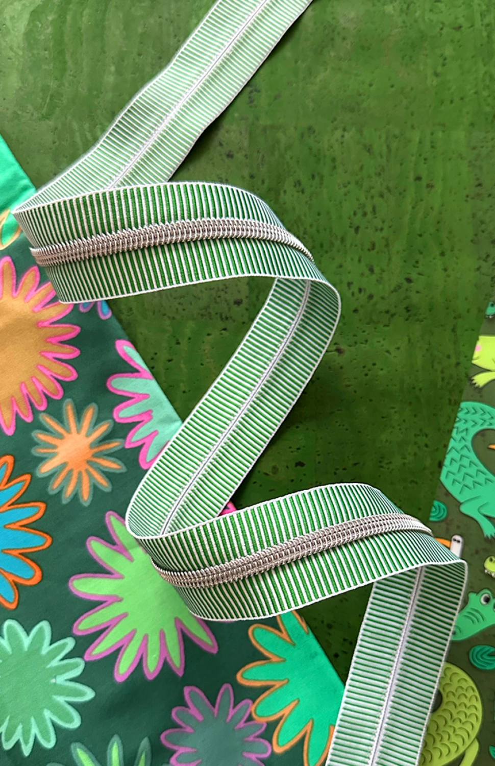 Sassafras #5 Zipper Tape - 3 Yards, Green with Nickel