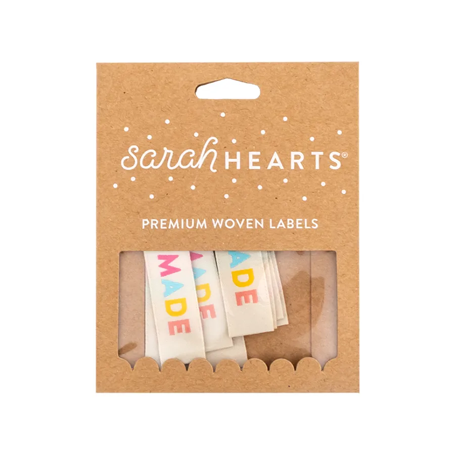 Sarah Hearts Sew-In Labels - Colorful Handmade, 8 labels