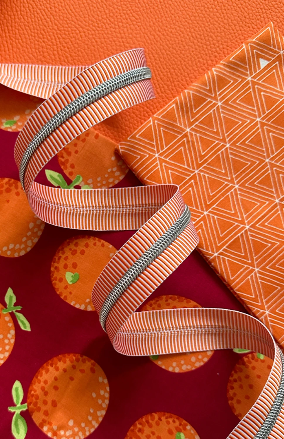 Sassafras #5 Zipper Tape - 3 Yards, Orange with Nickel