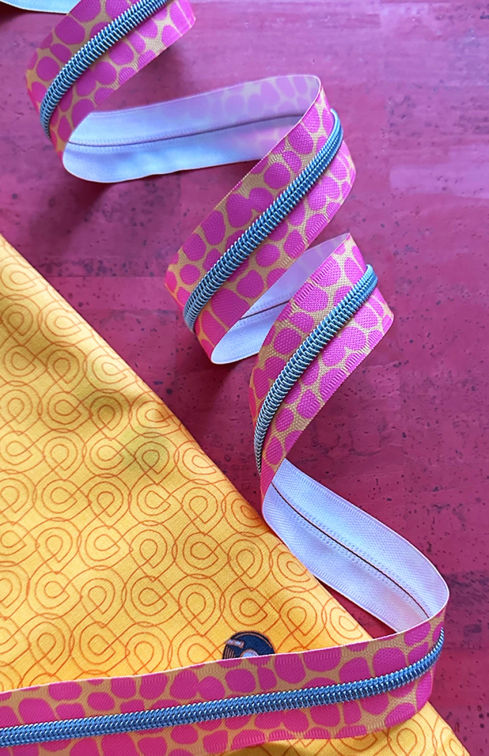 Sassafras #5 Zipper Tape - 3 Yards, Pink Pebble with Nickel