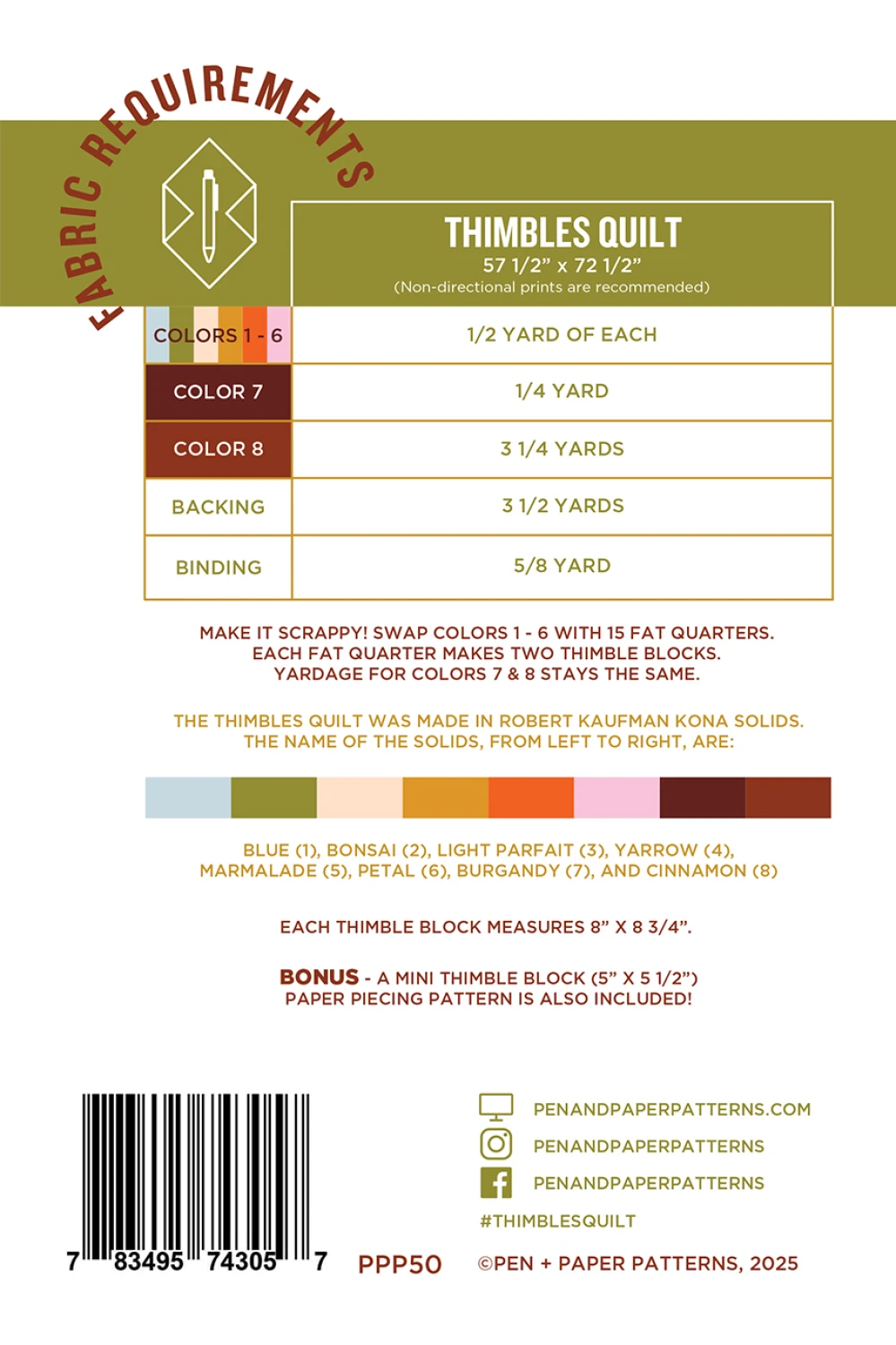 Pen & Paper Patterns Thimbles Quilt Pattern