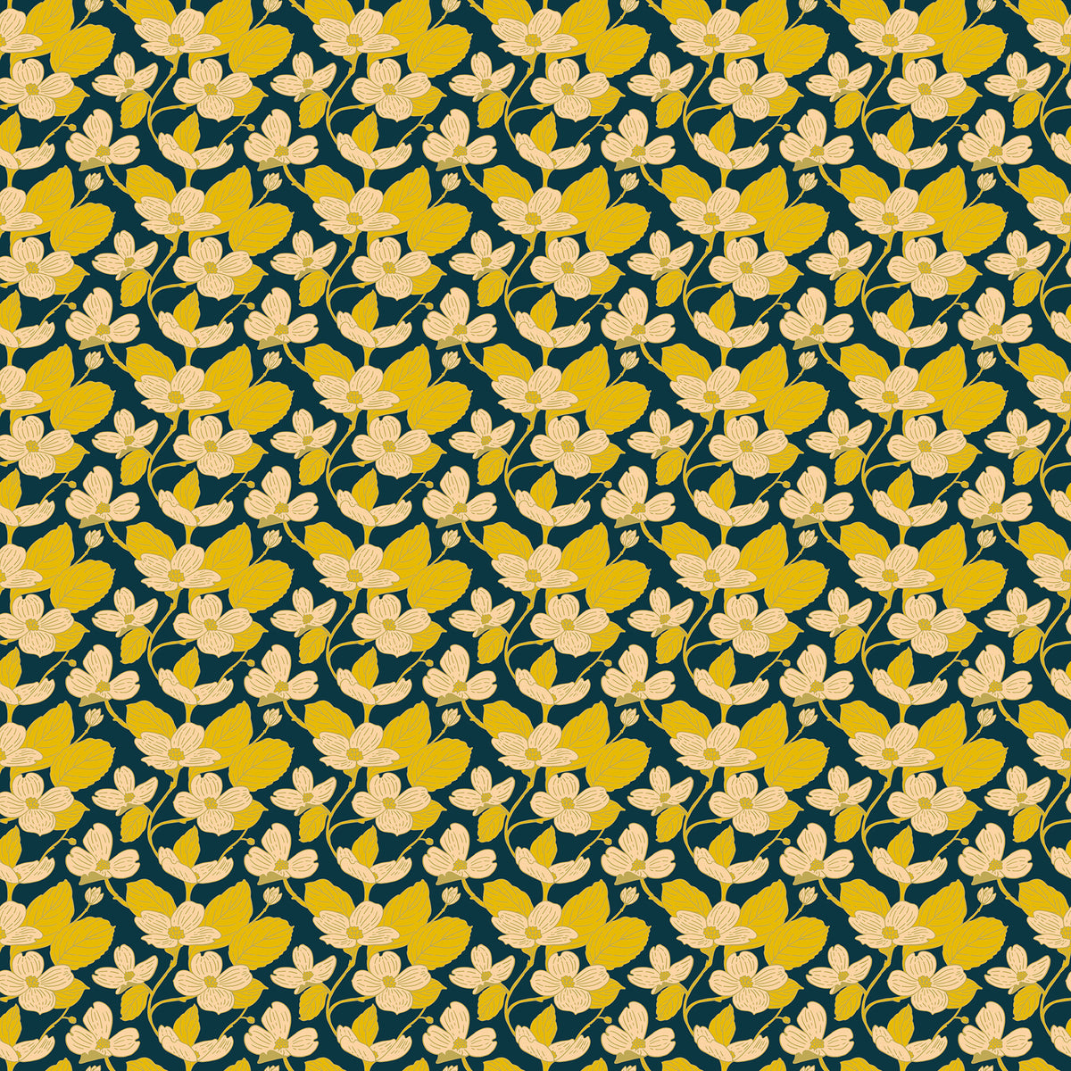 Bramble & Bloom by Katie O'Shea for Figo Fabrics, Dogwood, Navy