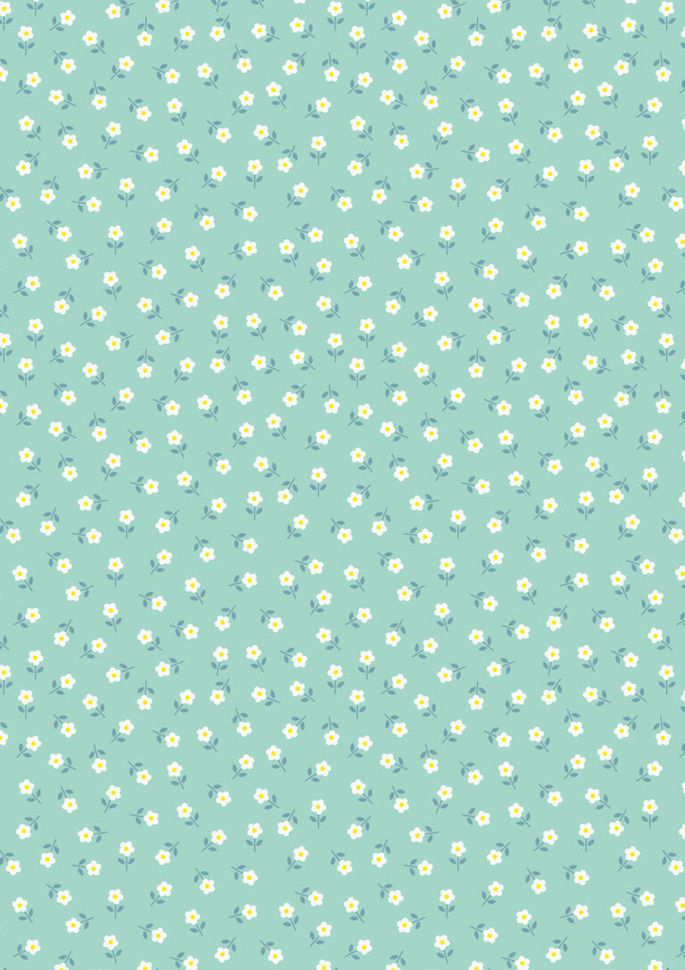 Boho Blooms, Little Daisies, Cream on Aqua