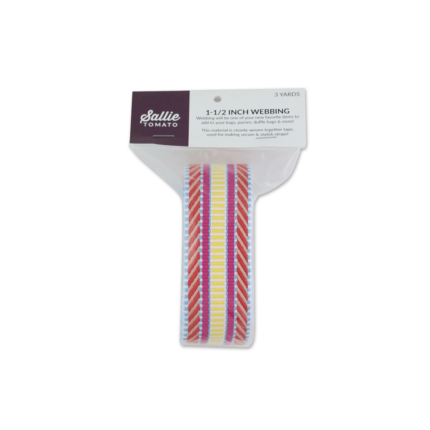 Sallie Tomato 1.5" Webbing 3 yards, Railroad Track Neon