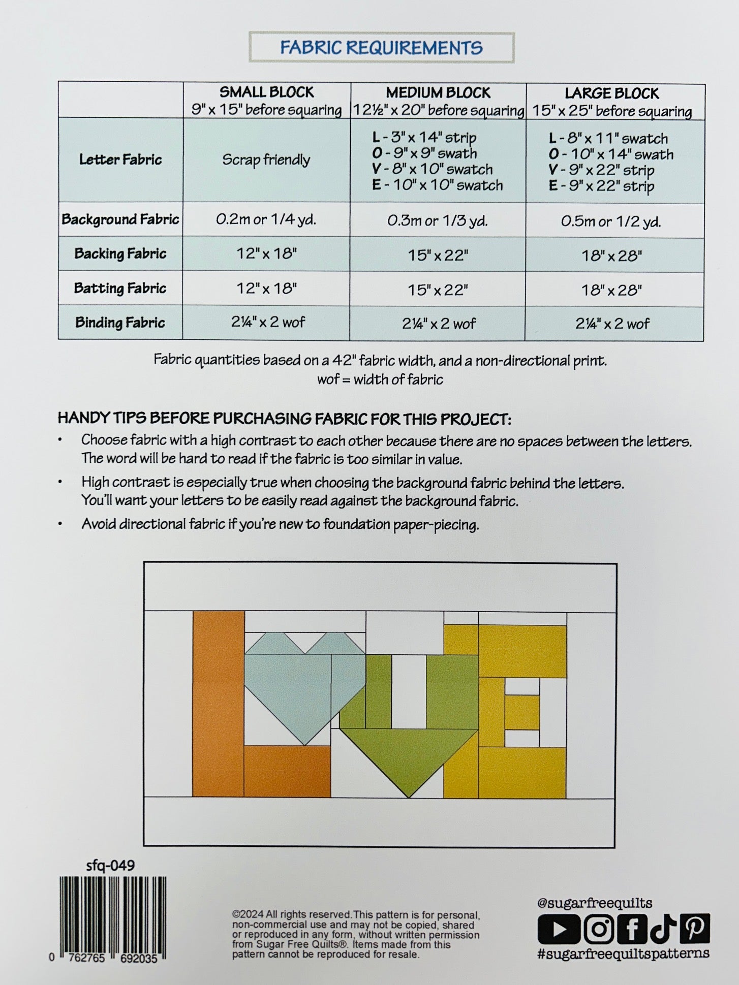 LOVE Block Pattern, a foundation paper pieced block by Sugar-Free Quilts