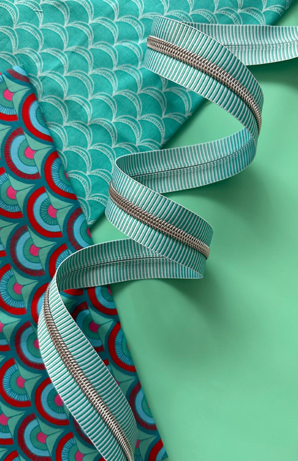 Sassafras #5 Zipper Tape - 3 Yards, Teal with Nickel