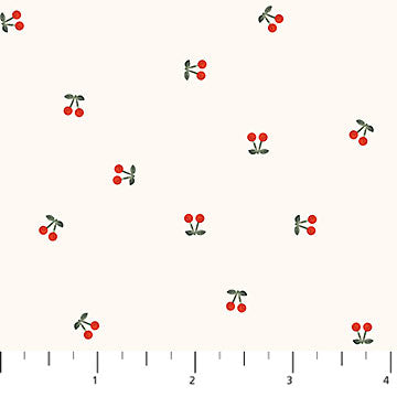 Cherry Orchard by Bernadett Urbanovics for Figo Fabrics, Ditsy Cherries, Cream