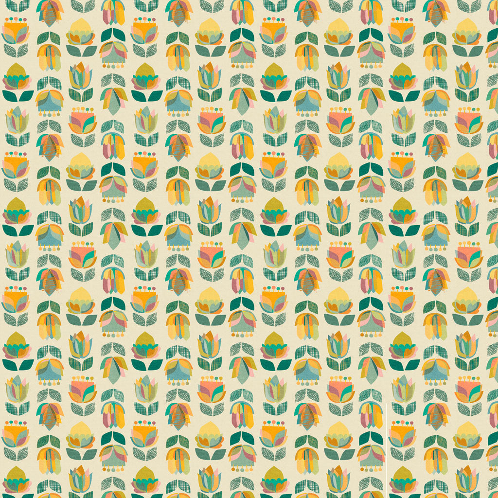 Mid Century Modern, Flowers, Teal