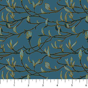 Bramble & Bloom by Katie O'Shea for Figo Fabrics, Branches, Blue