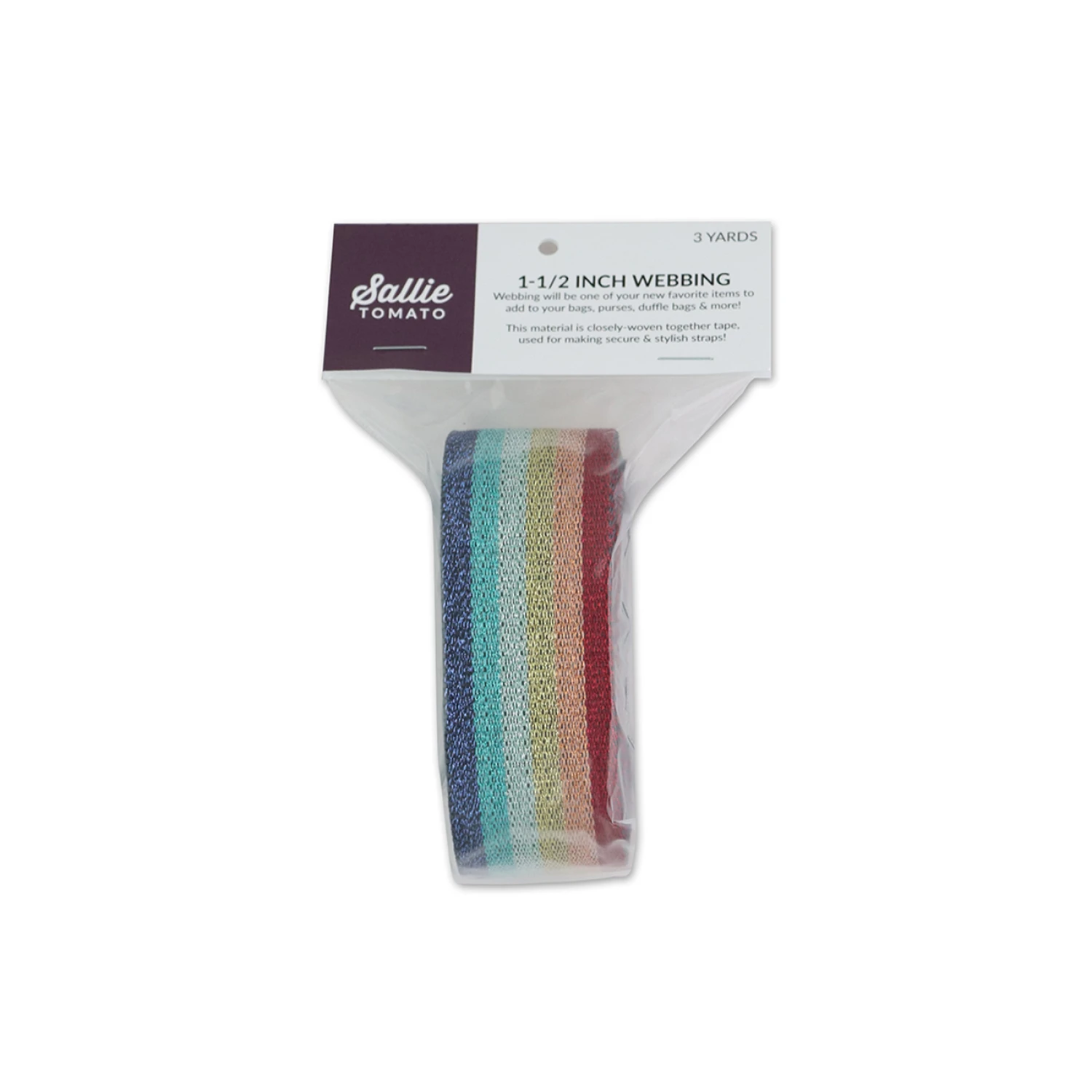 Sallie Tomato 1.5" Webbing 3 yards, Metallic Rainbow