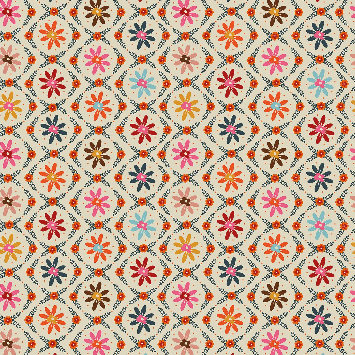 Fine Folk by Helen Black for Thread & Ink Design Studio, Dasiy Chain, Ecru