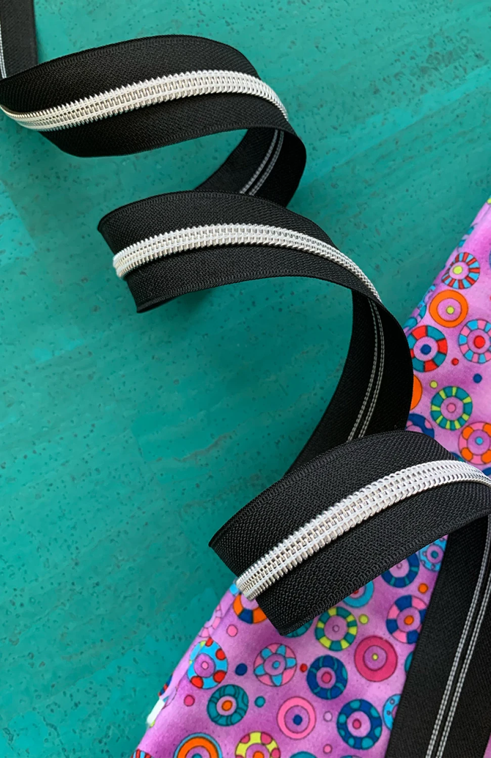 Sassafras #5 Zipper Tape - 3 Yards, Black Solid with Nickel