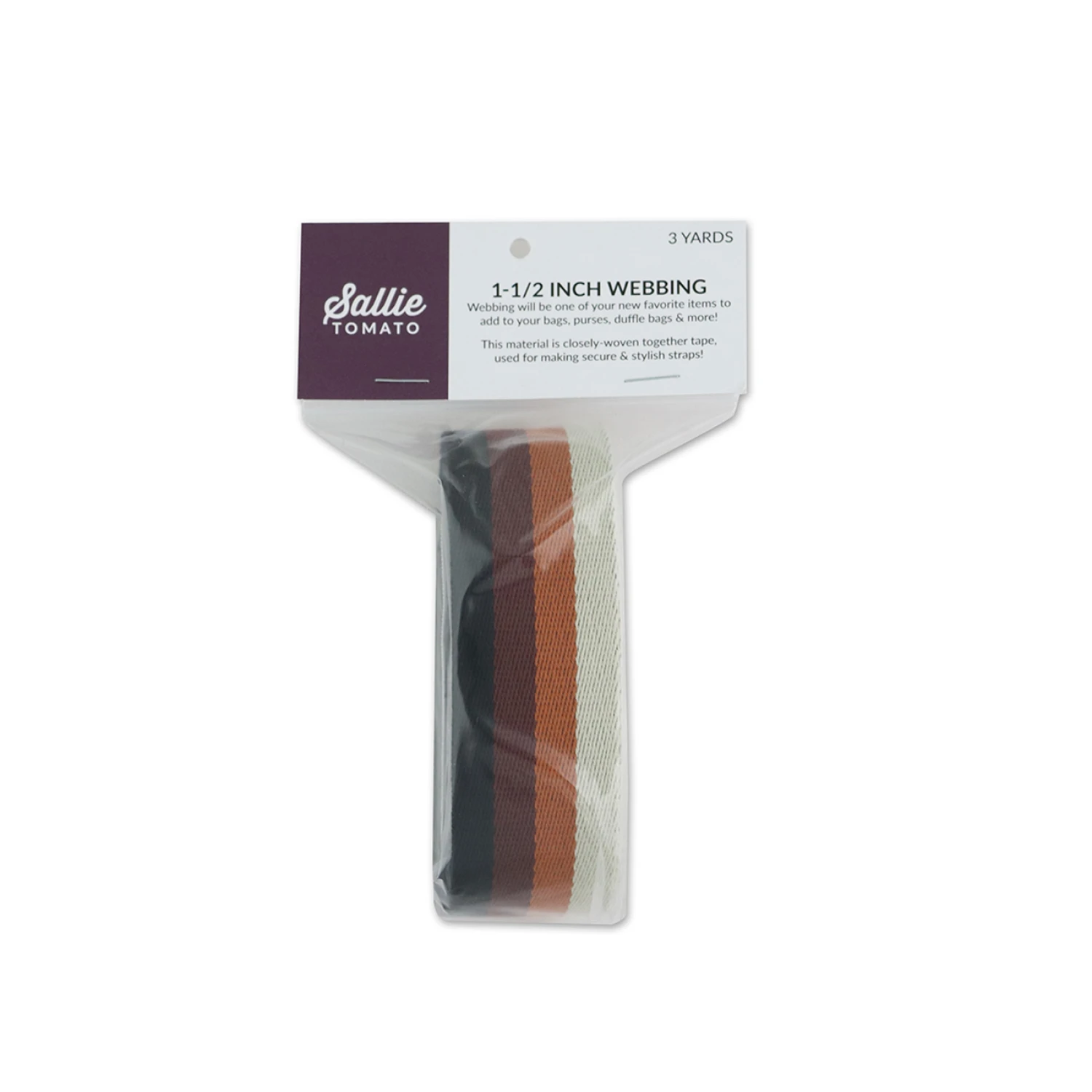 Sallie Tomato 1.5" Webbing 3 yards, Striped Neutral